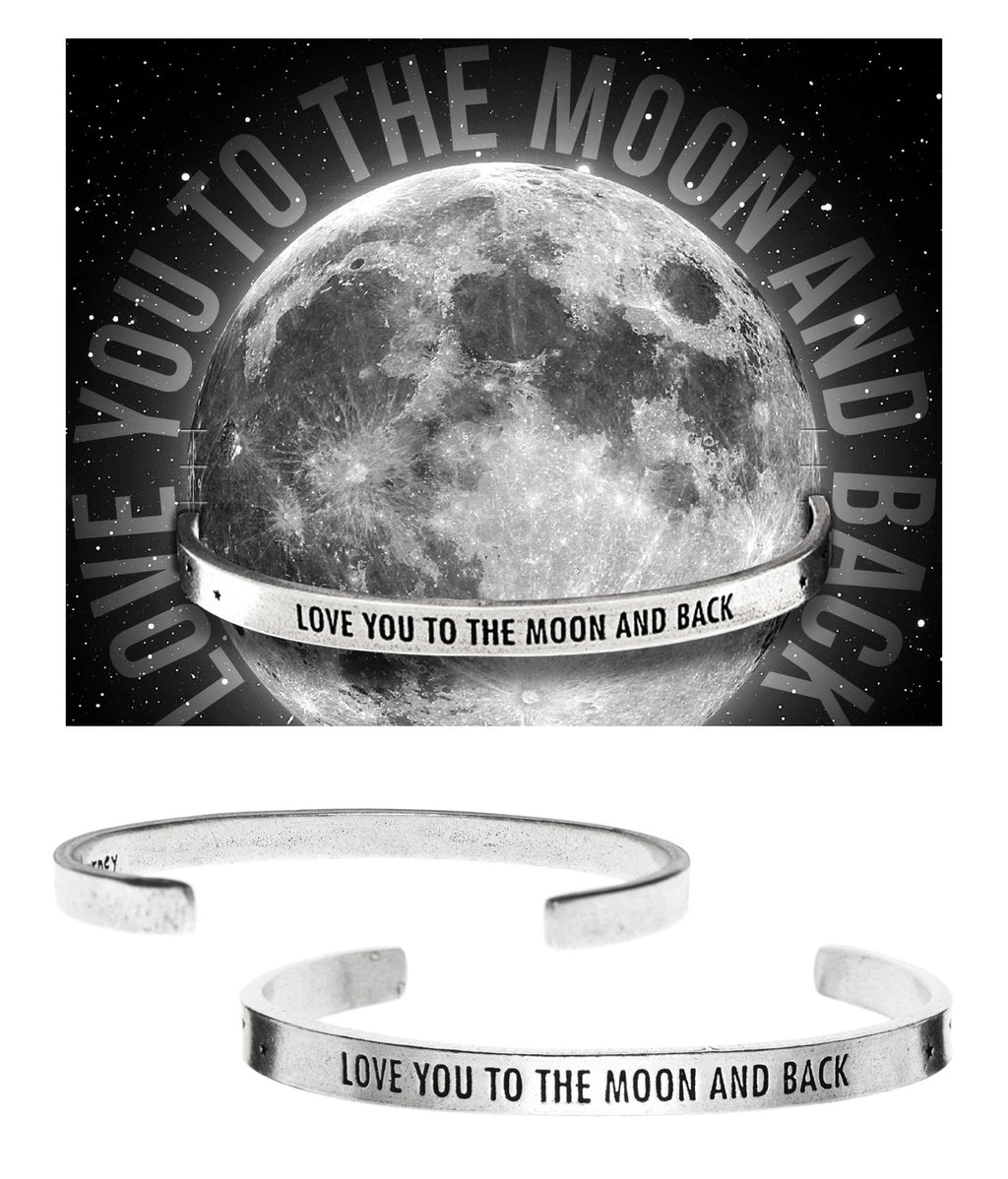 Love You to the Moon - handcrafted recycled lead-free pewter adjustable cuff bracelets
