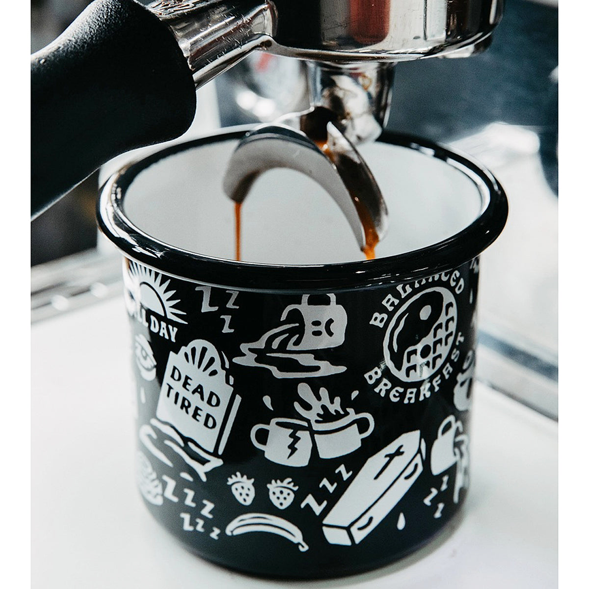 Dead Tired Enamel Mug by Pyknic