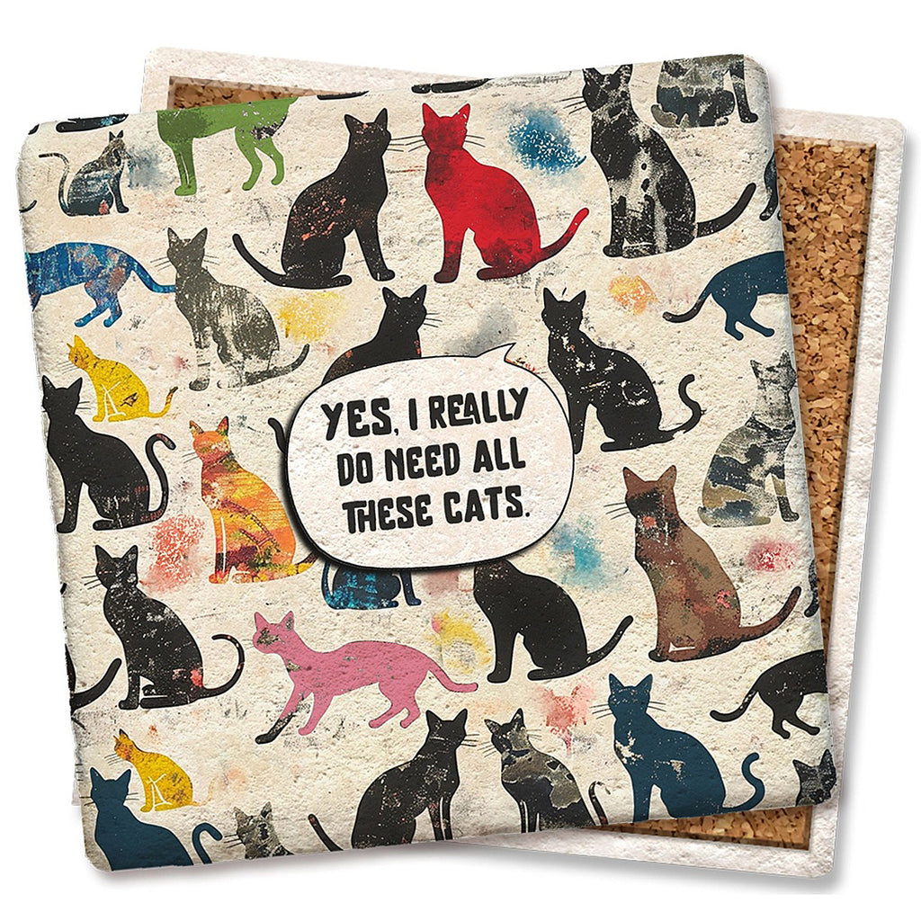 All These Cats - Limestone Coaster by Tipsy