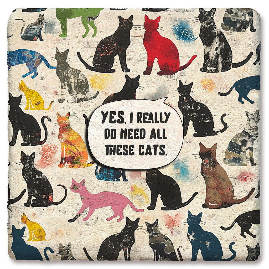 All These Cats - Limestone Coaster by Tipsy