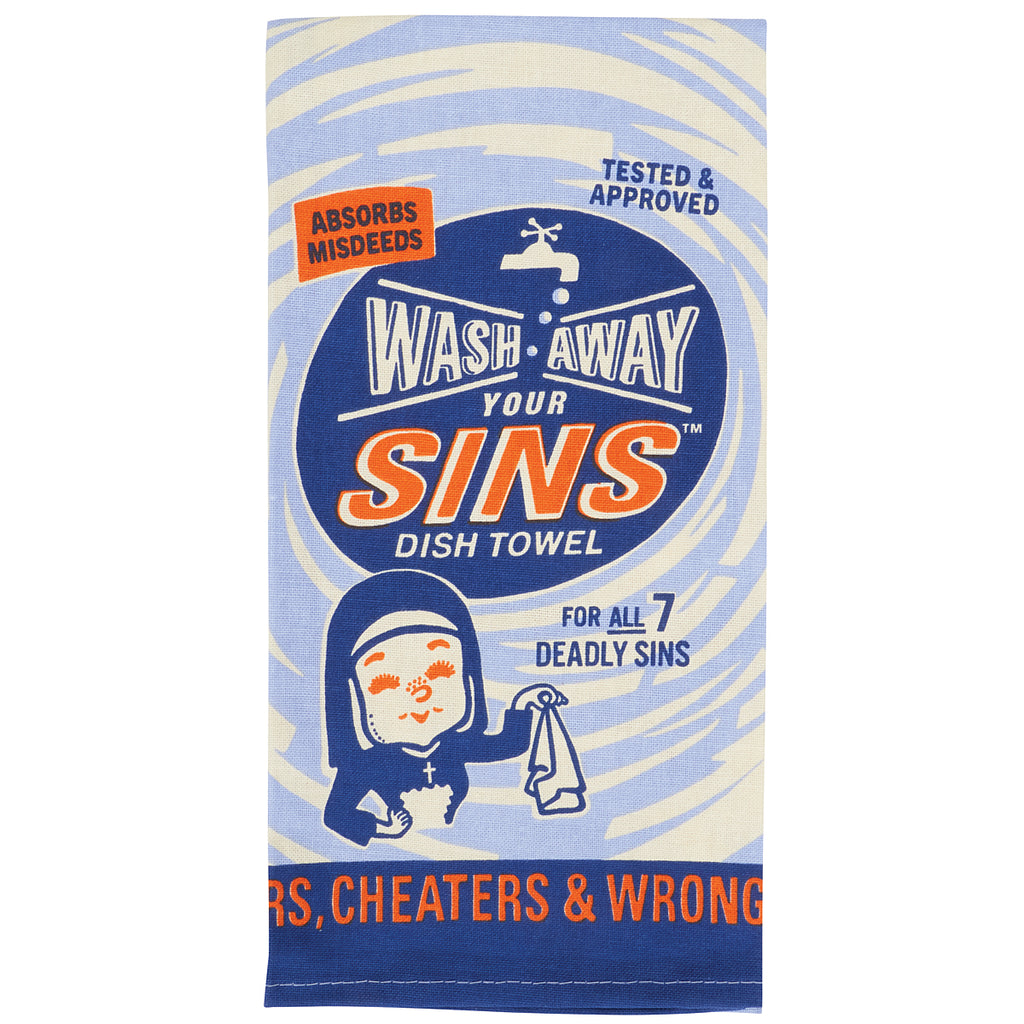 Wash Away Your Sings Blue Q Cotton Kitchen Towel - Screen Printed