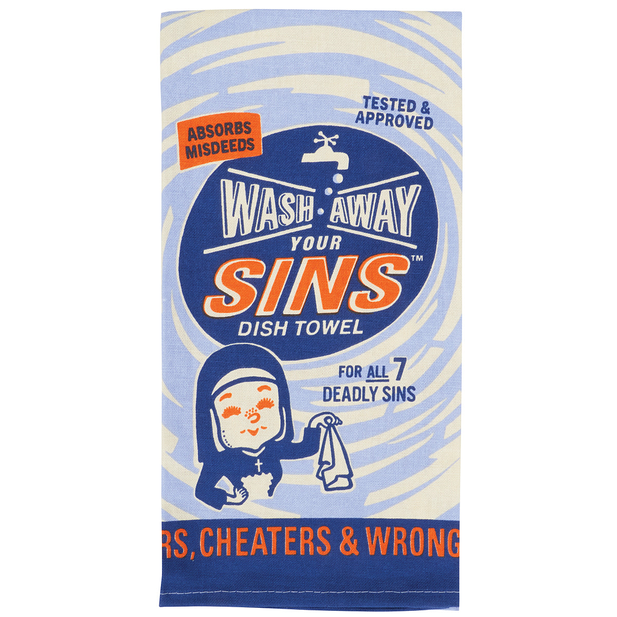 Wash Away Your Sings Blue Q Cotton Kitchen Towel - Screen Printed