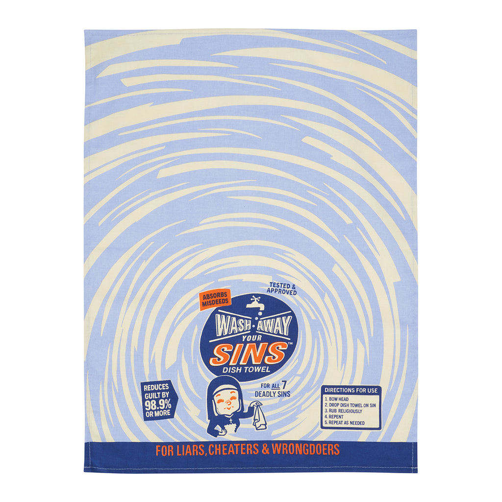 Wash Away Your Sings Blue Q Cotton Kitchen Towel - Screen Printed