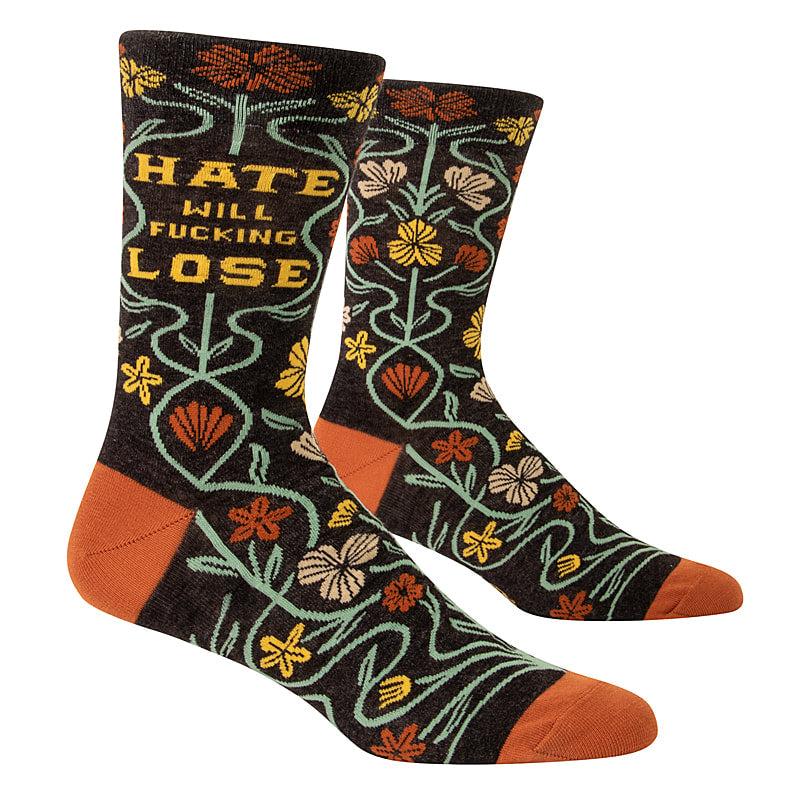 Blue Q Hate Will Fucking Lose - Combed Cotton MEN's Crew Socks