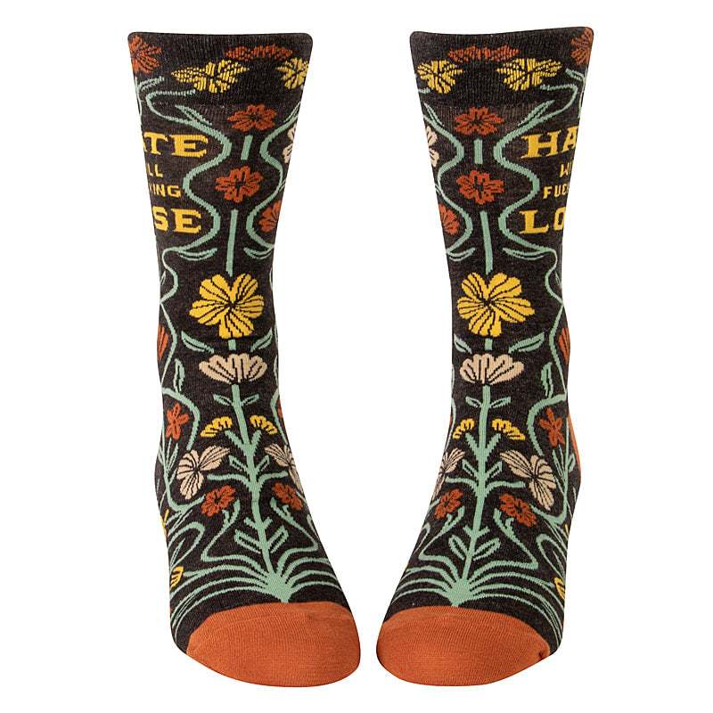 Blue Q Hate Will Fucking Lose - Combed Cotton MEN's Crew Socks