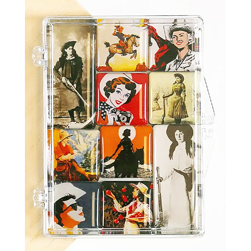 Retro Cowgirl Horse Lasso Retro Annie Oakley  - 10 Magnet Set - DD