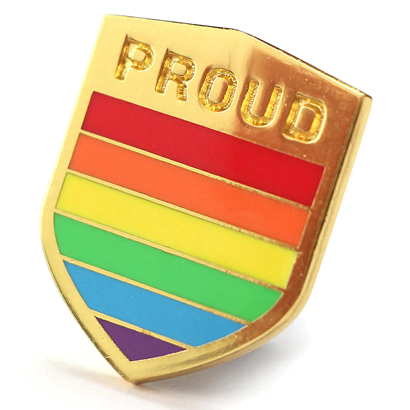 LGBTQ PROUD shiny gold badge Enamel Pin - EE