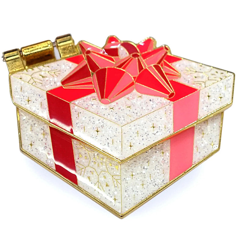 Sparkly gift box with surprise kitten - enamel pin -opens and closes -  EE