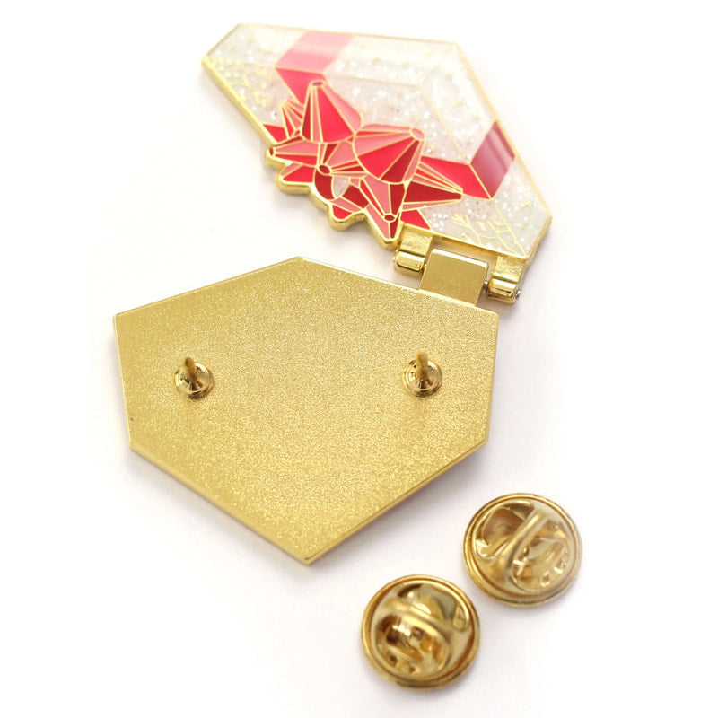 Sparkly gift box with surprise kitten - enamel pin -opens and closes -  EE