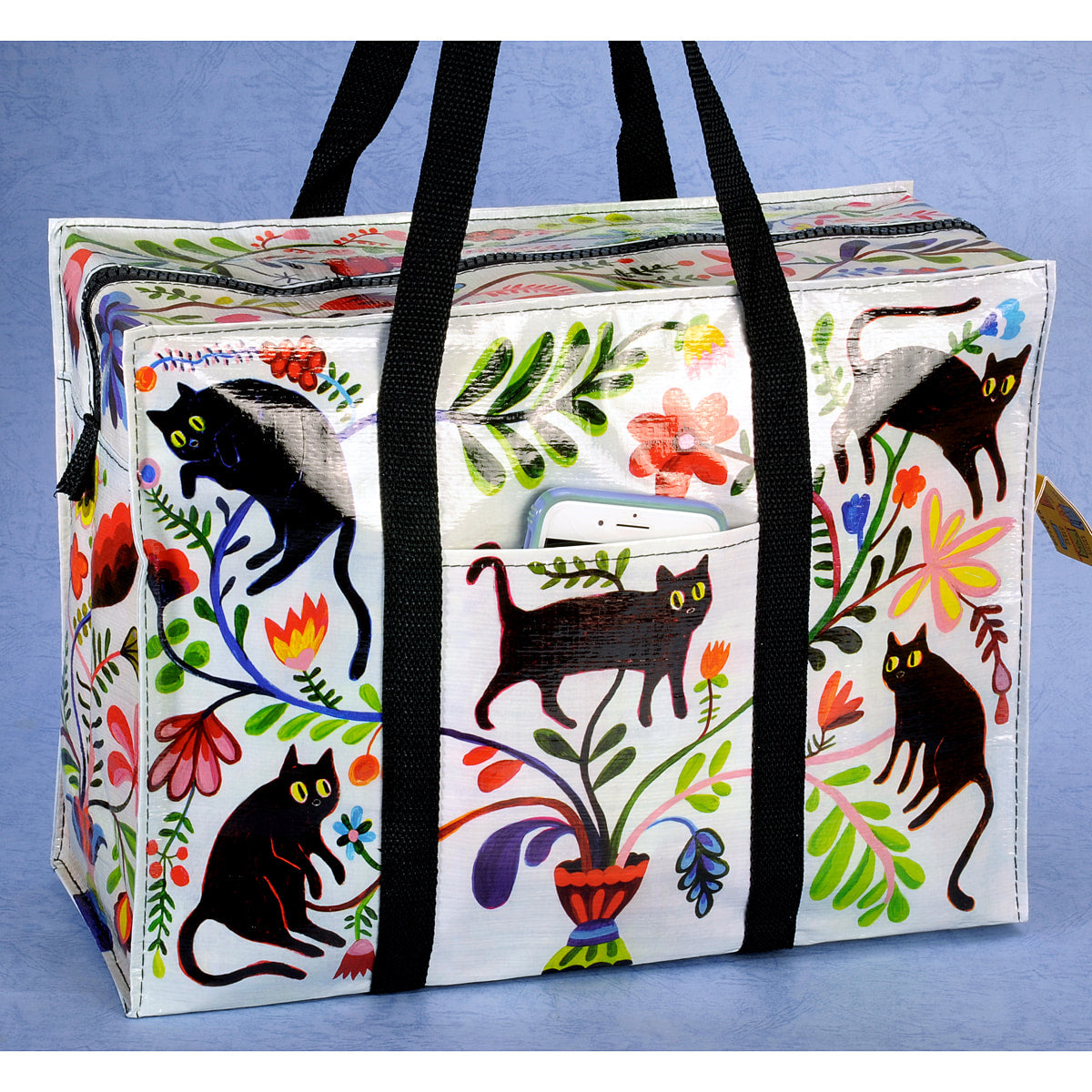 Blue Q Shopping Bag Shoulder Tote  - Here Kitty - Eco  - Pocket, Zipper, folding