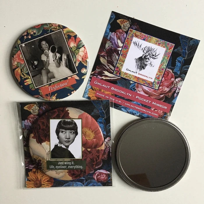 Too Glam To Give a Damn.  - Retro Pocket Mirror by Umlaut Brooklyn