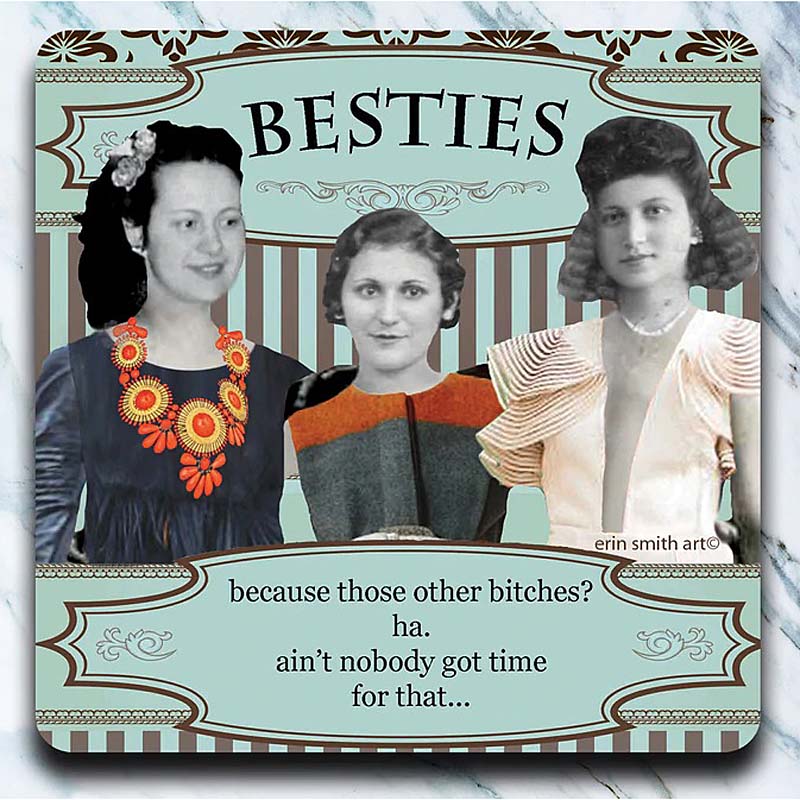 BESTIES  - retro 4" x 4" Coaster - AA