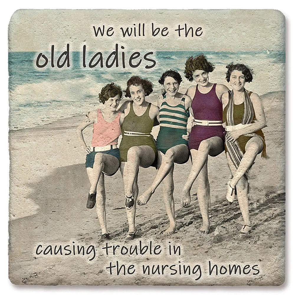 Old Ladies at the Nursing Home Causing Trouble - Limestone Square Coasters