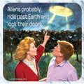 Aliens lock their doors- retro 4" x 4" Coaster - AA