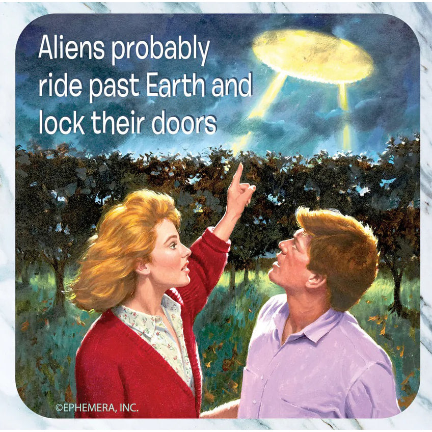 Aliens lock their doors- retro 4" x 4" Coaster - AA