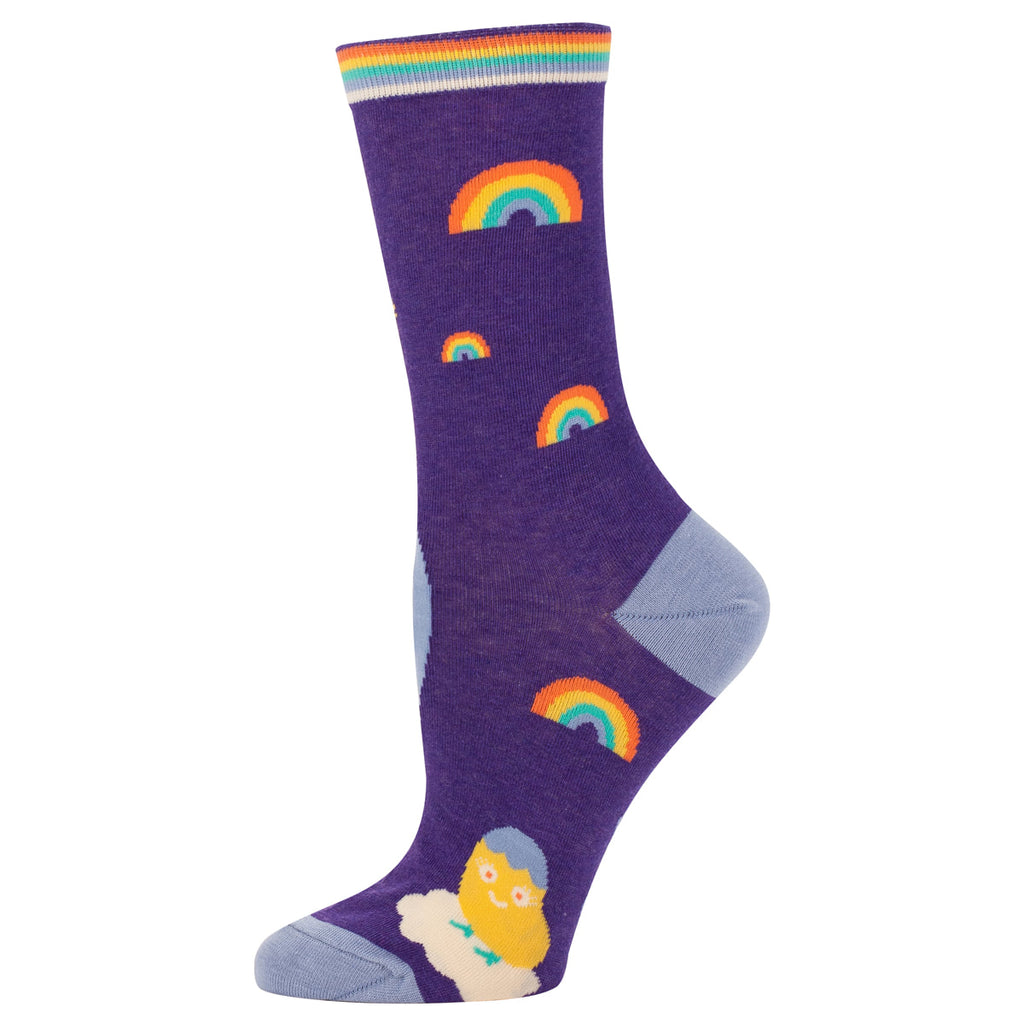 SALE:  Shitting Rainbows Kind of Day women's crew- Blue Q - combed cotton