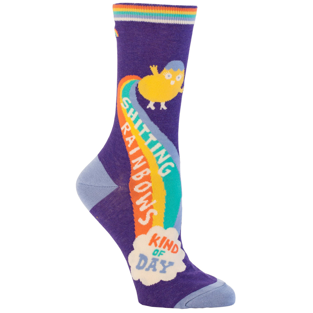 SALE:  Shitting Rainbows Kind of Day women's crew- Blue Q - combed cotton