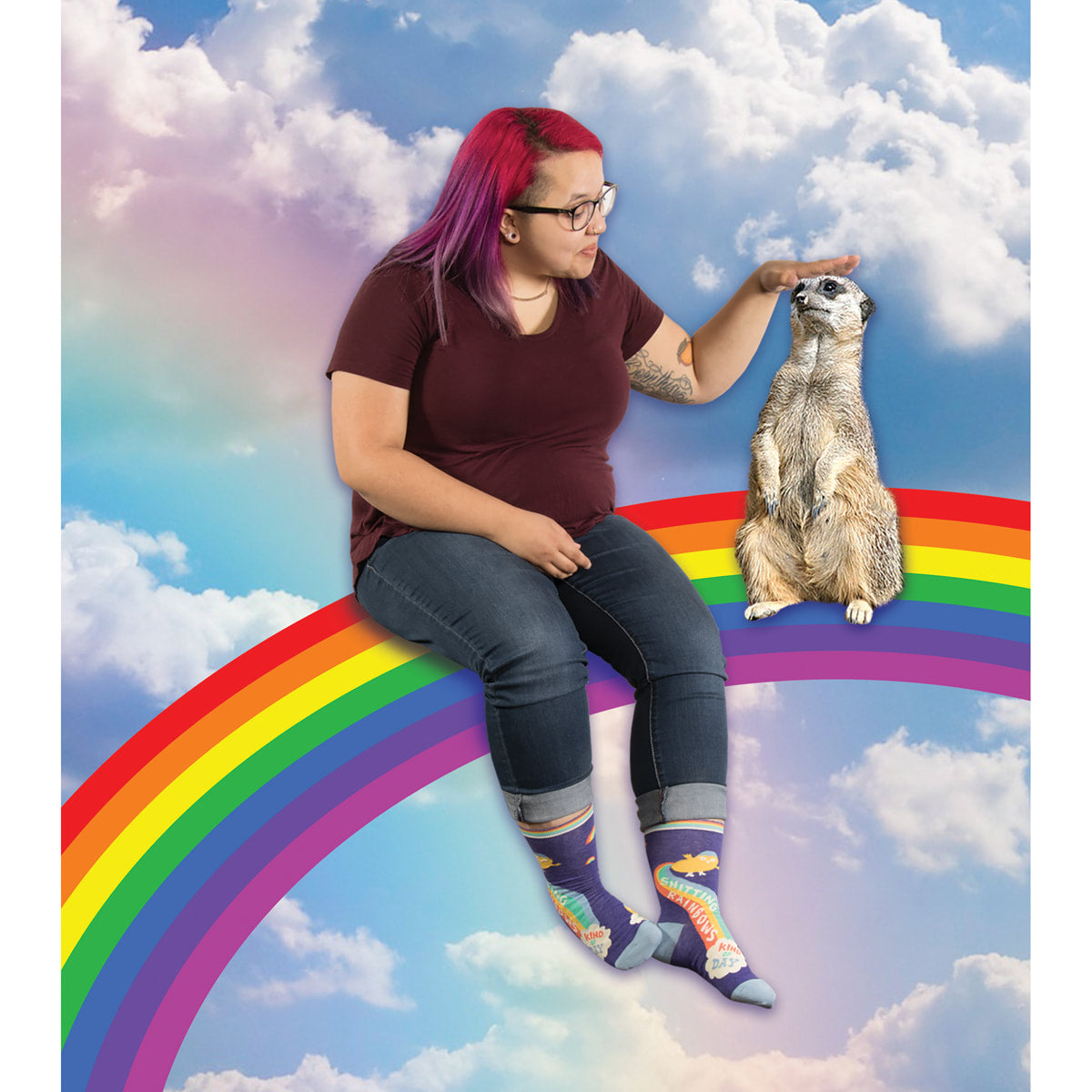 SALE:  Shitting Rainbows Kind of Day women's crew- Blue Q - combed cotton