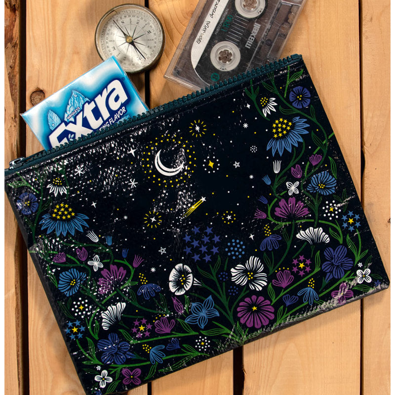 Starry Garden Eco, Recycled Zipper Pouch - Blue Q