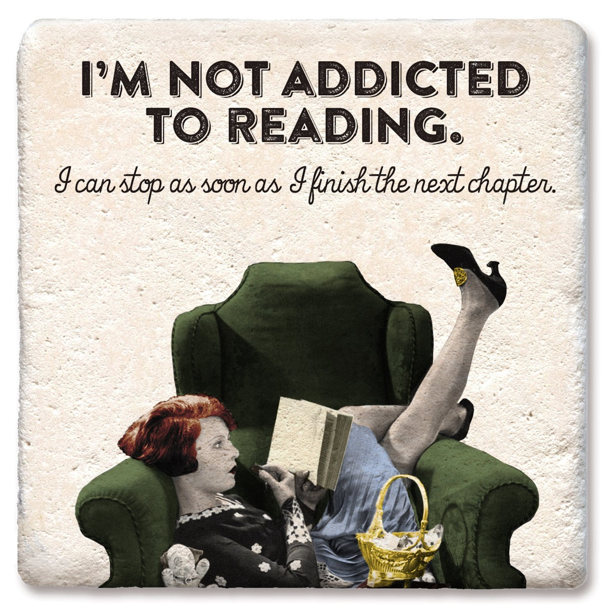 Not Addicted to Reading Square Limestone Coaster by Tipsy