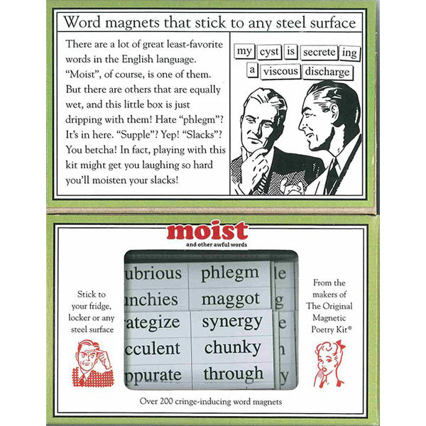 Moist themed Magnetic Poetry kit
