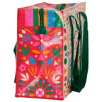 Flower Folk Blue Q Shopping Bag Shoulder Tote  Eco  - Pocket, Zipper, folding