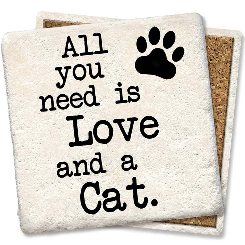 All you need is Love and a Cat. Square Limestone Coaster by Tipsy