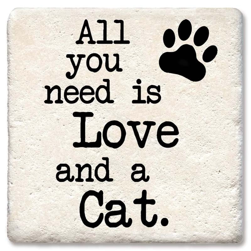 All you need is Love and a Cat. Square Limestone Coaster by Tipsy