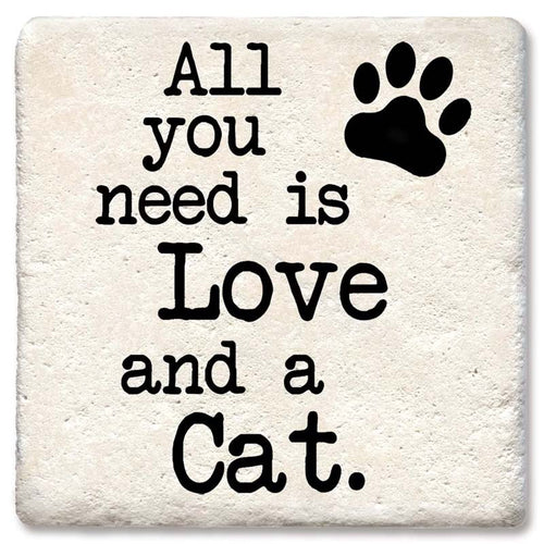 All you need is Love and a Cat. Square Limestone Coaster by Tipsy