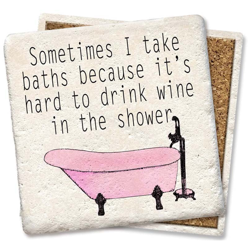 Wine in Bath. Square Limestone Coaster by Tipsy