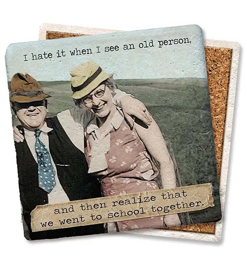 Old People - School Together.  Square Limestone Coaster by Tipsy