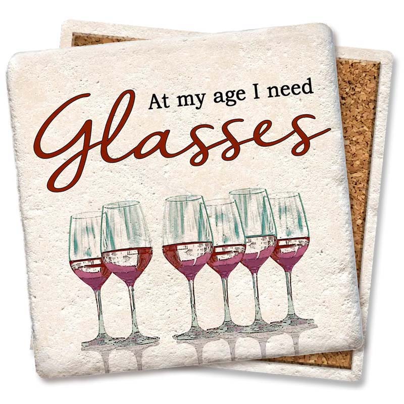 Glasses Square Limestone Coaster by Tipsy