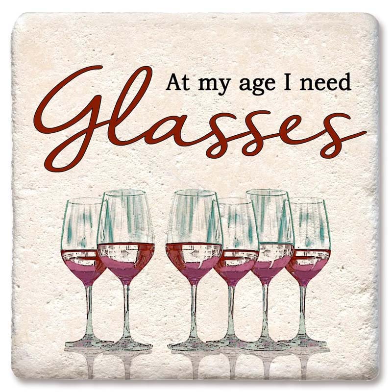 Glasses Square Limestone Coaster by Tipsy
