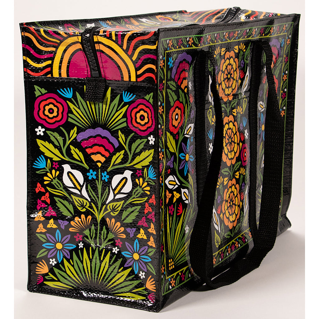 Flower Fest Blue Q shoulder Tote - Eco Recycled - Zippered With Pocket