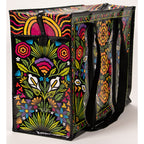 Flower Fest Blue Q shoulder Tote - Eco Recycled - Zippered With Pocket