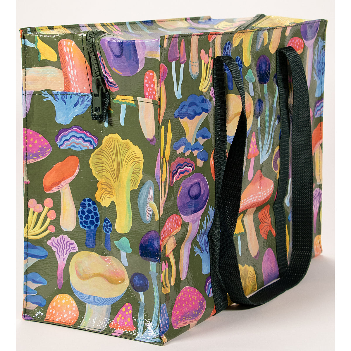 Mushrooms Blue Q shoulder Tote - Eco Recycled - Zippered With Pocket