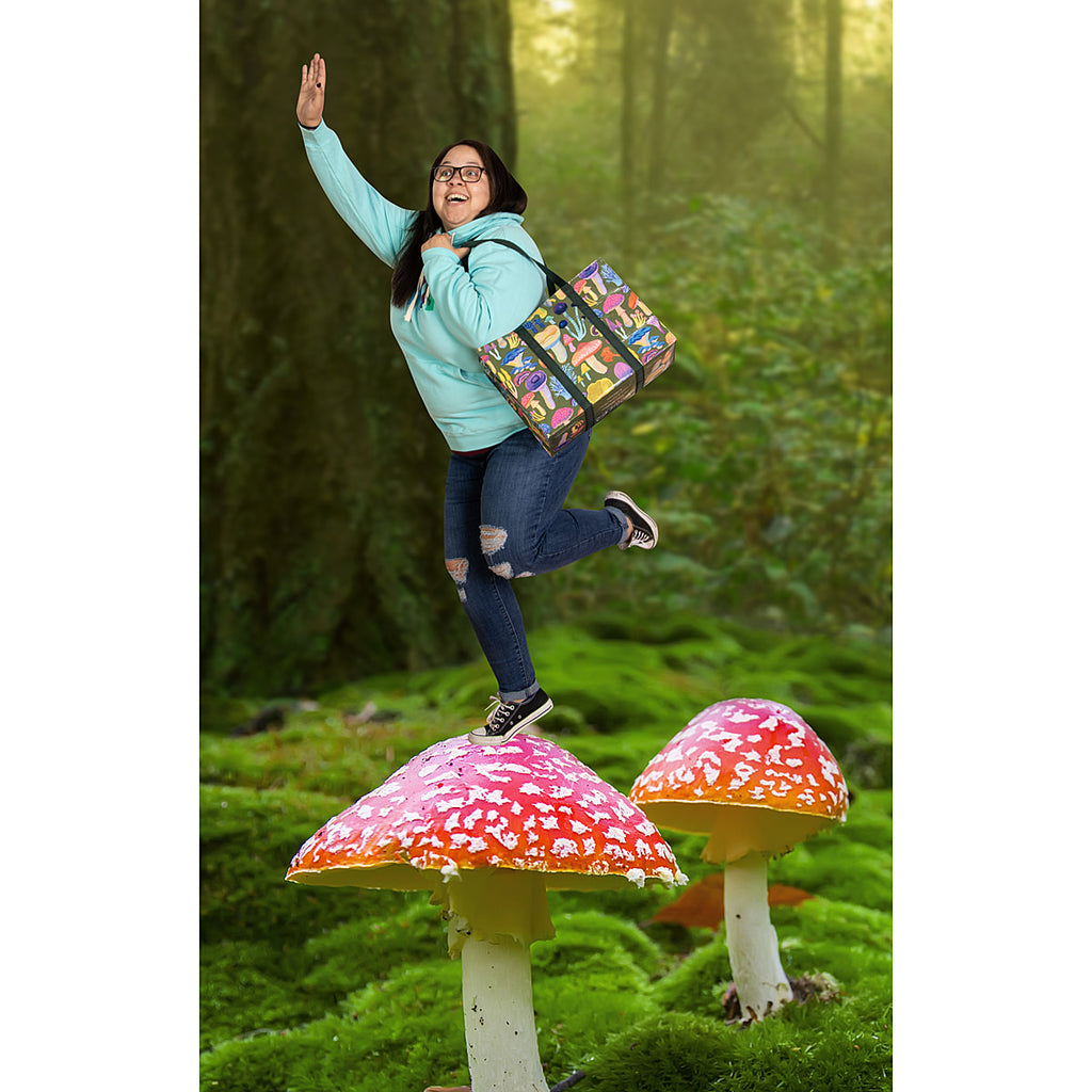 Mushrooms Blue Q shoulder Tote - Eco Recycled - Zippered With Pocket