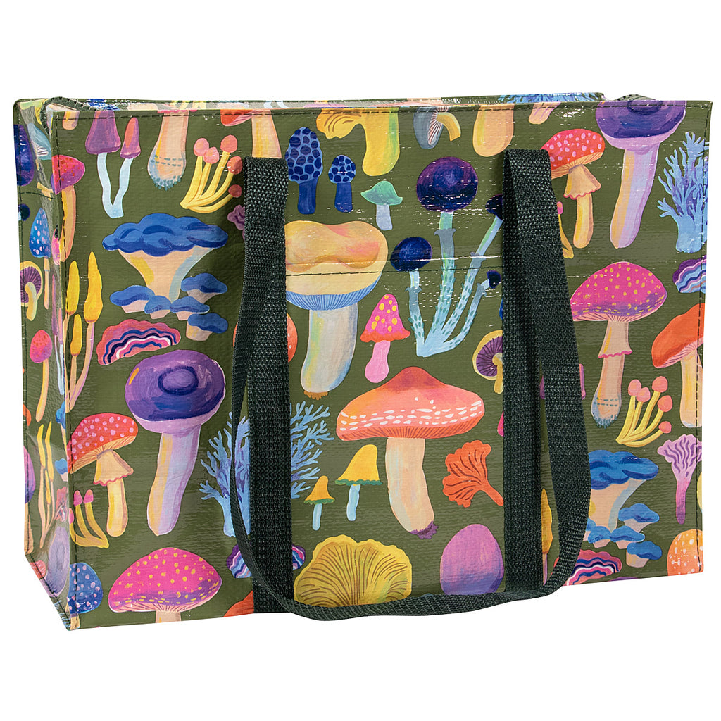 Mushrooms Blue Q shoulder Tote - Eco Recycled - Zippered With Pocket