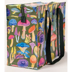 Mushrooms Blue Q shoulder Tote - Eco Recycled - Zippered With Pocket