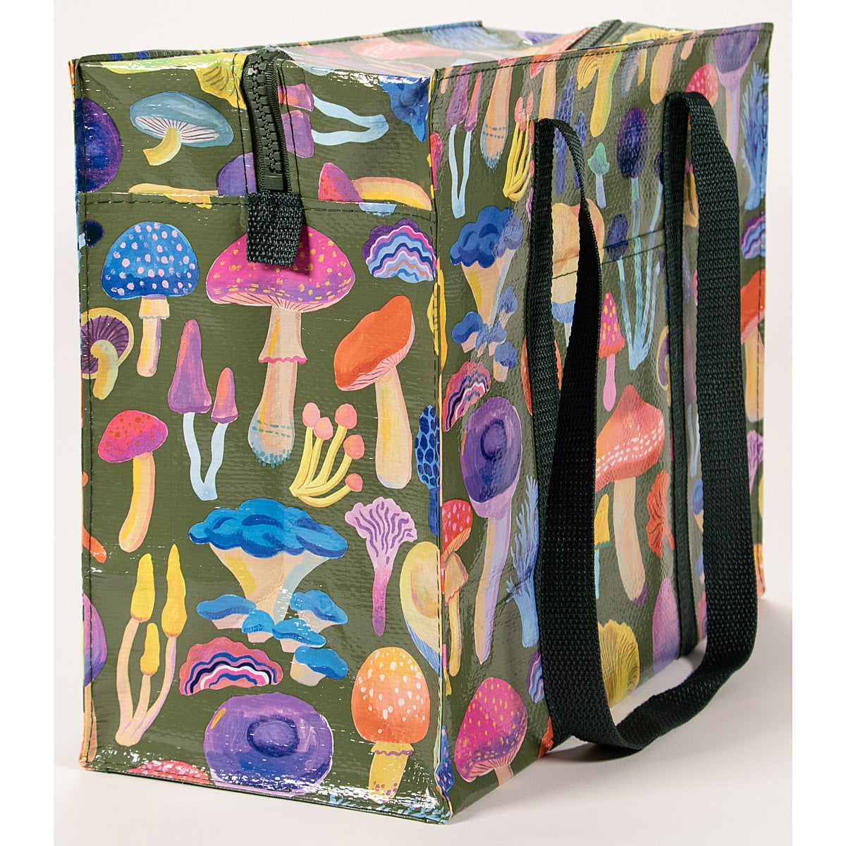 Mushrooms Blue Q shoulder Tote - Eco Recycled - Zippered With Pocket