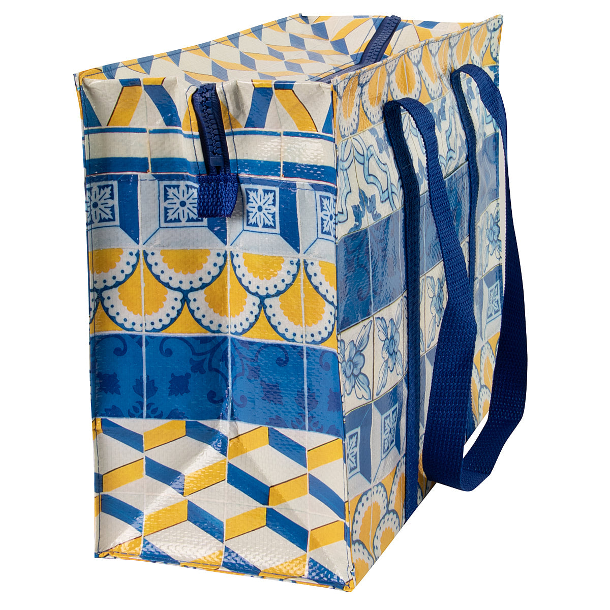 Painted Tiles Blue Q shoulder Tote - Eco Recycled - Zippered With Pocket