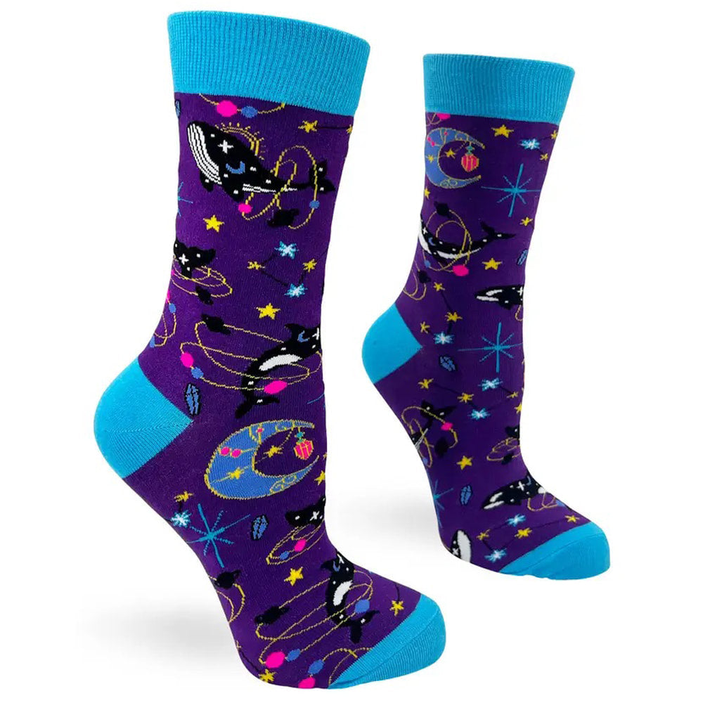 Celestial Space Whales - Women's Combed Cotton Crew Socks