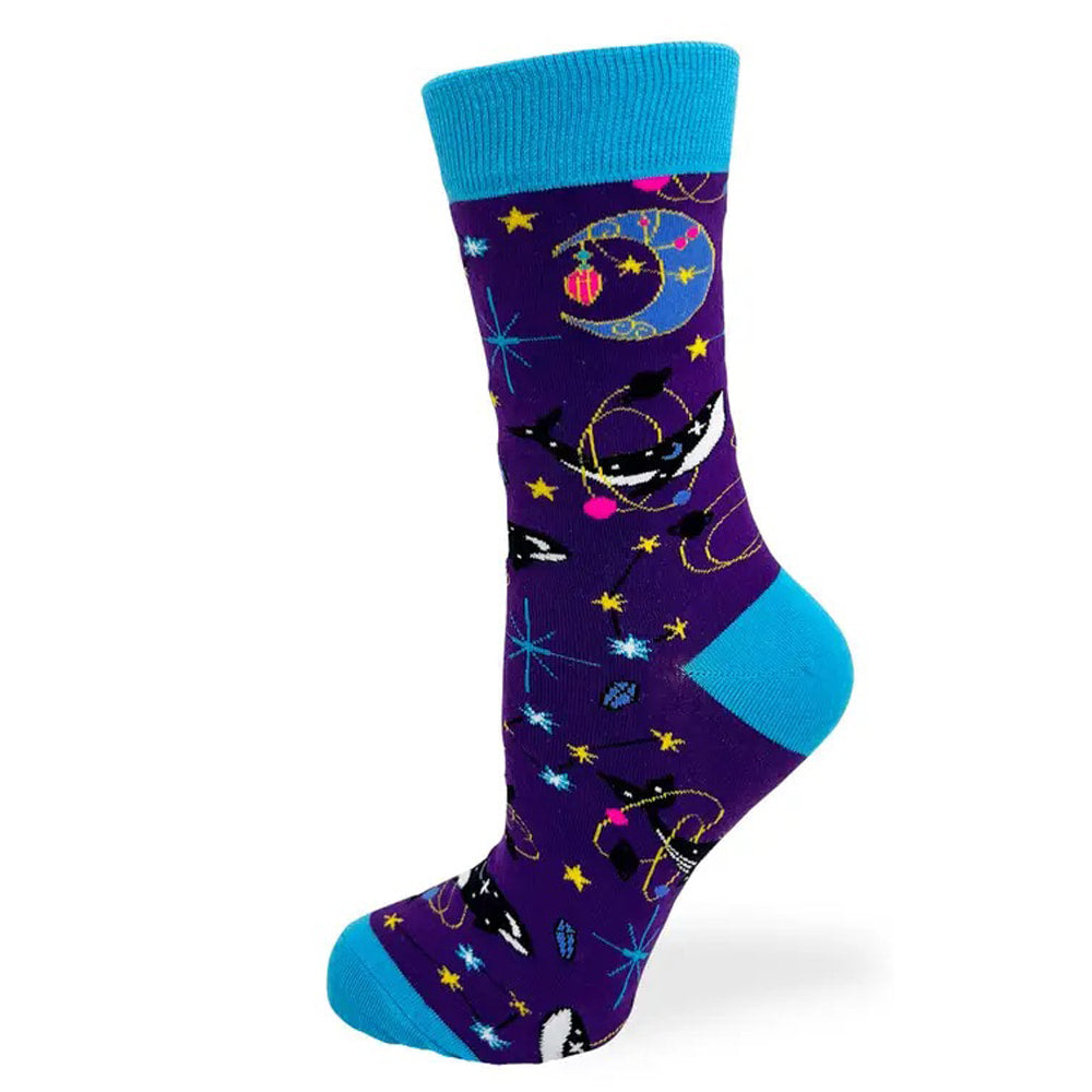 Celestial Space Whales - Women's Combed Cotton Crew Socks