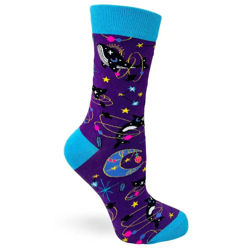 Celestial Space Whales - Women's Combed Cotton Crew Socks