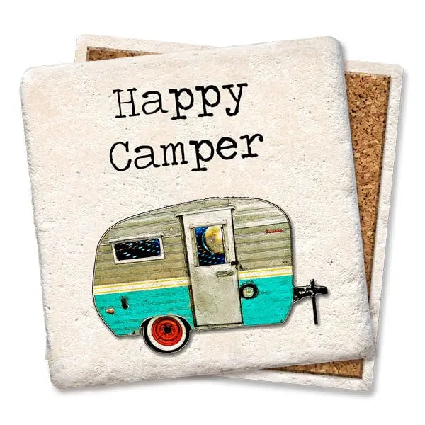 Happy Camper - Limestone Coaster by Tipsy
