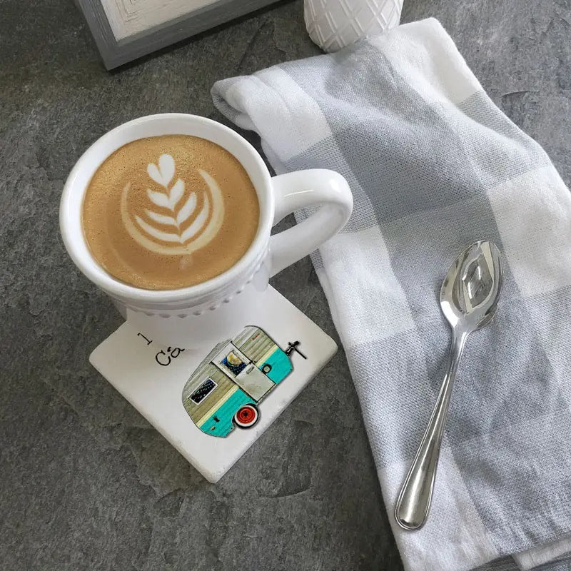 Happy Camper - Limestone Coaster by Tipsy