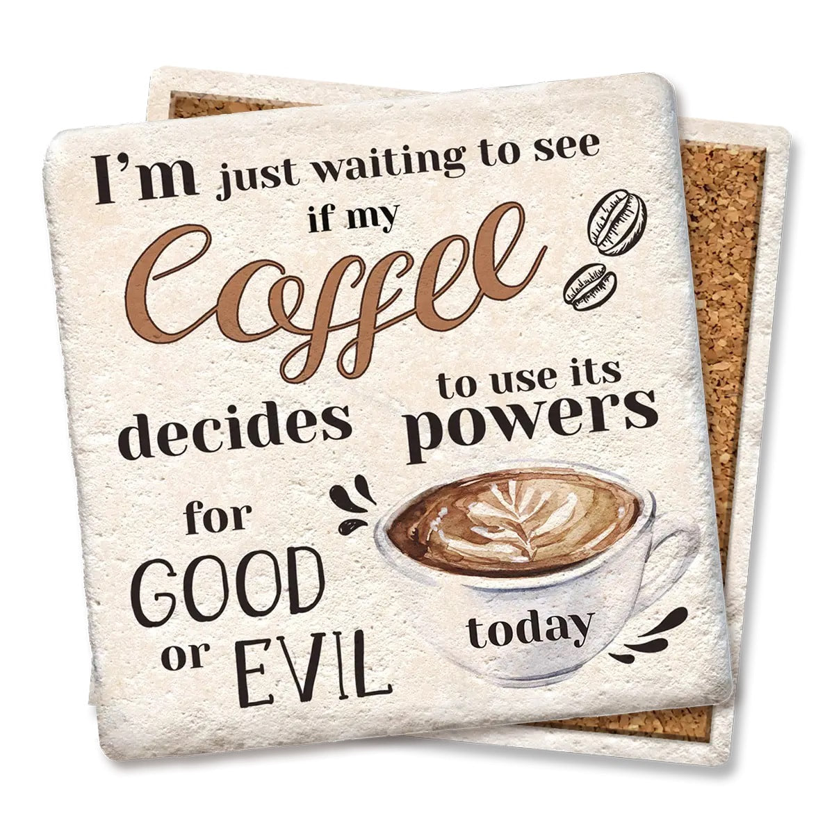 Good or evil coffee Limestone Coaster by Tipsy