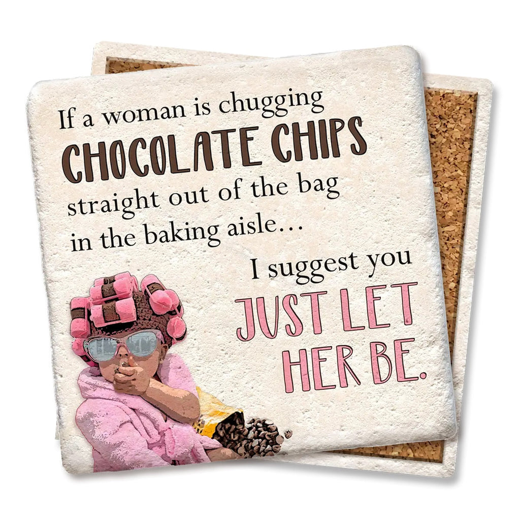 Women Chugging Chocolate Chips Limestone Coaster by Tipsy