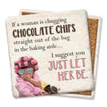 Women Chugging Chocolate Chips Limestone Coaster by Tipsy