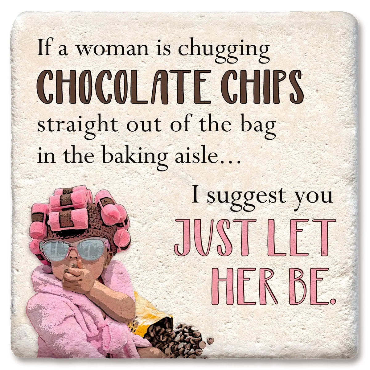Women Chugging Chocolate Chips Limestone Coaster by Tipsy